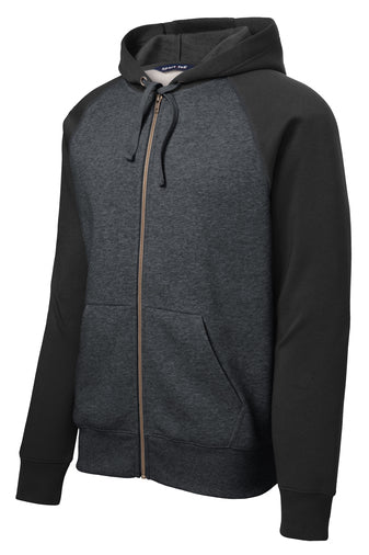 Sport-Tek® Raglan Colorblock Full-Zip Hooded Fleece Jacket w/ LOGO Left Chest