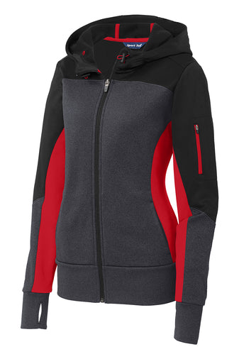 Sport-Tek® Ladies Tech Fleece Colorblock Full-Zip Hooded Jacket w/ LOGO Left Chest